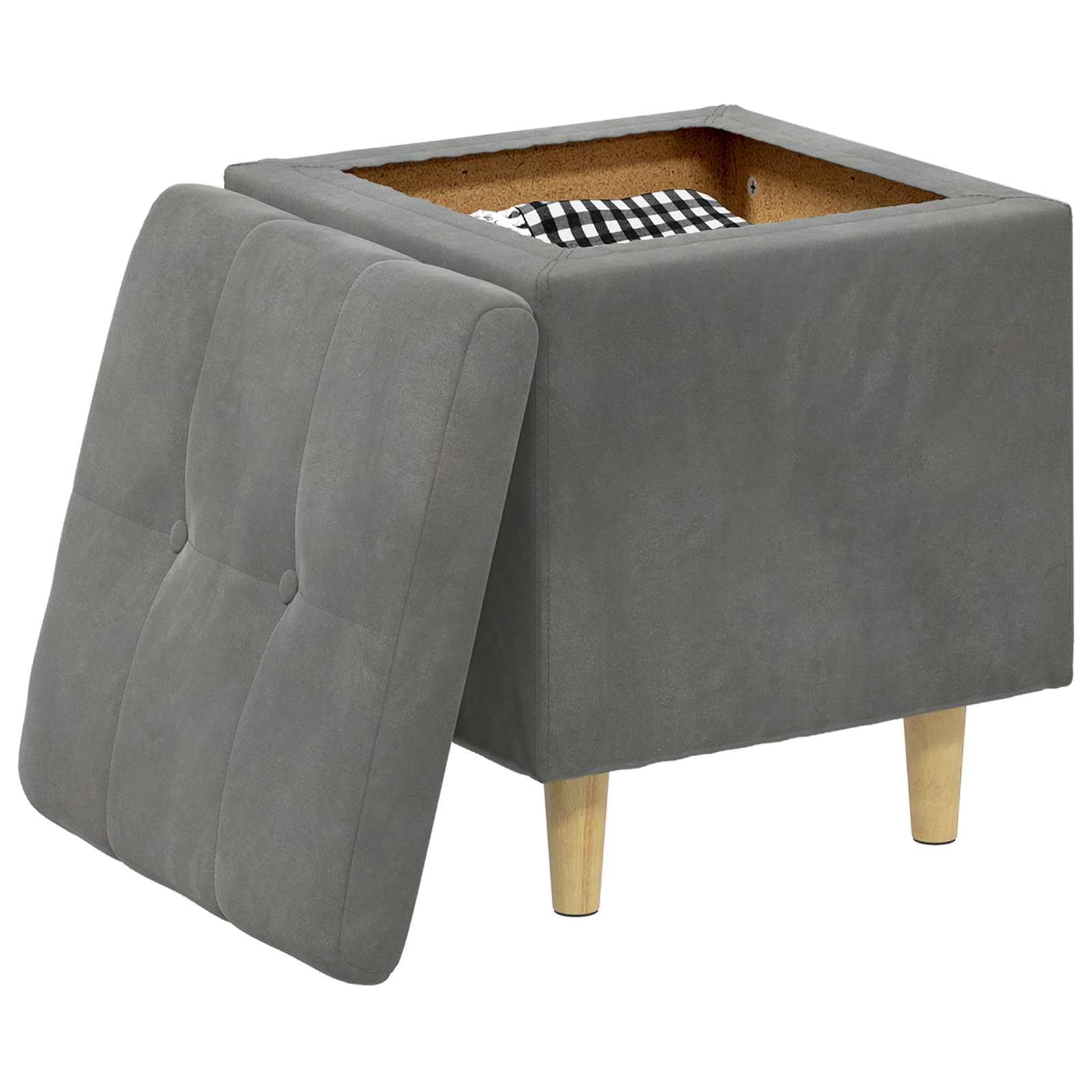 Taburete con espacio de almacenamiento, terciopelo, 40 x 40 | Tapicería de terciopelo con tapa plegable para dormitorio y sala de estar. Las patas estables ofrecen una capacidad de carga