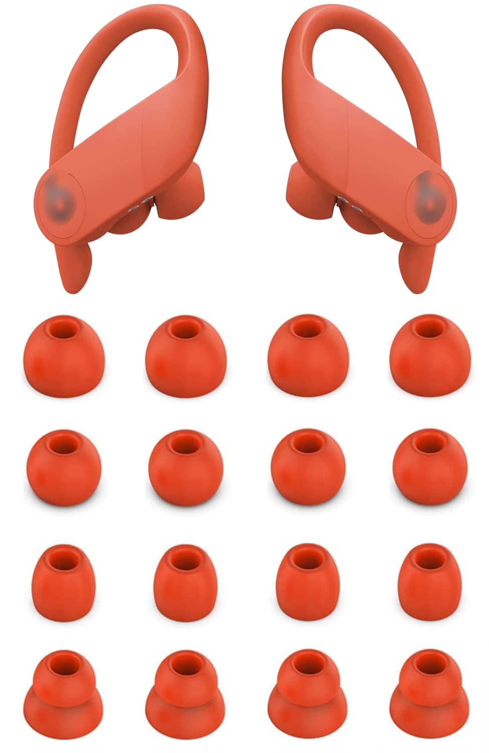 Rayker Ear Tips Compatible with Powerbeats Pro Headphone,Soft Silicone Earbud Tips Eartips, S/M/L/Double Flange Sizes Include, Compatible with Powerbeats Pro Headphones PB Pro, 8 Pairs, Lava Red