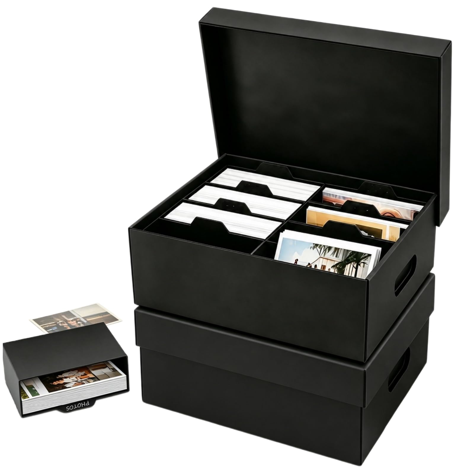 KAGEYMB 2 Stück Fotobox Aufbewahrungsbox 10x15cm foto Aufbewahrungsbox Fotoaufbewahrungsbox Schwarz mit je 8 Innenboxen Foto Aufbewahrung fotoboxen für Fotos aus Karton für Handwerk Aufkleber Küche, Haushalt & Wohnen