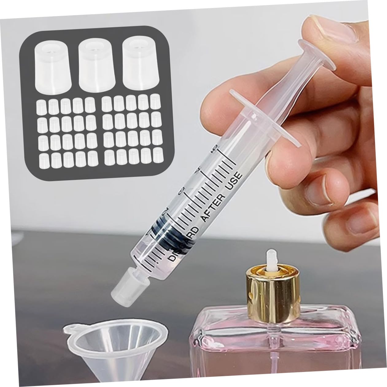 OUNONA 120 Sztuk Adapter Do Butelki Perfum Wylewka Złączki Dociskowe Do Perfum Olejków Eterycznych Płynnych Leków Uniwersalny Adapter Dozownika