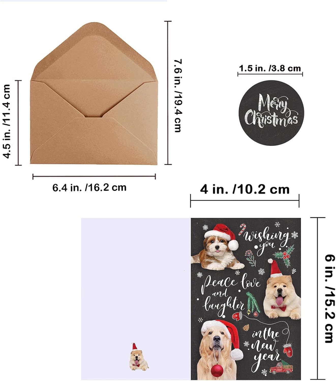 120 Sets Christmas Cards Holiday Cards with Envelopes Stickers Assortment Bulk 6 Designs Chalkboard Vintage Merry Christmas Cards Holiday Greeting Cards for Xmas Season Winter Festival Happy New Year