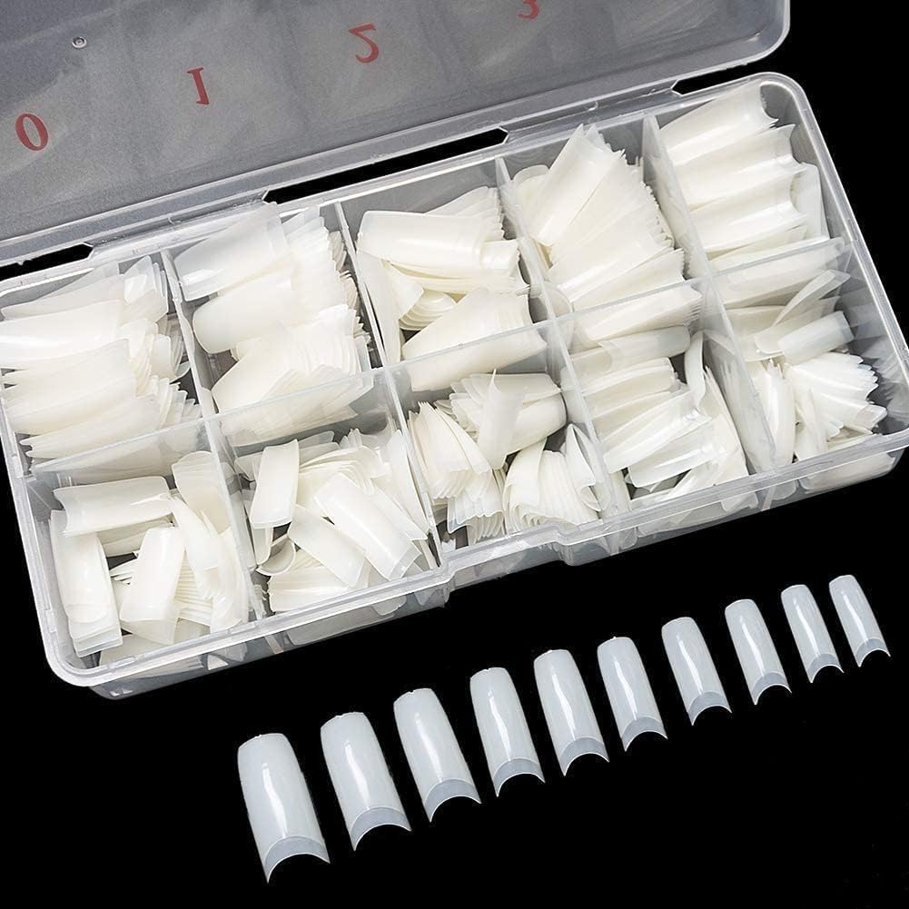 Bolt Bee Square Shaped Acrylic False Nail Tips, 500 Pieces Full & Half Cover Artificial Extensions with Storage Case for DIY Nail Art, Salons, French Manicure-image-34