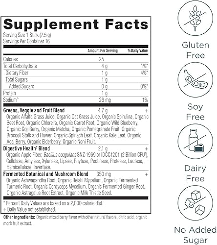 Miniatura 2 de Ancient Nutrition SuperGreens - Polvo con probióticos, verduras orgánicas con sabor a bayas, hecho de frutas reales, verduras y hierbas, soporte