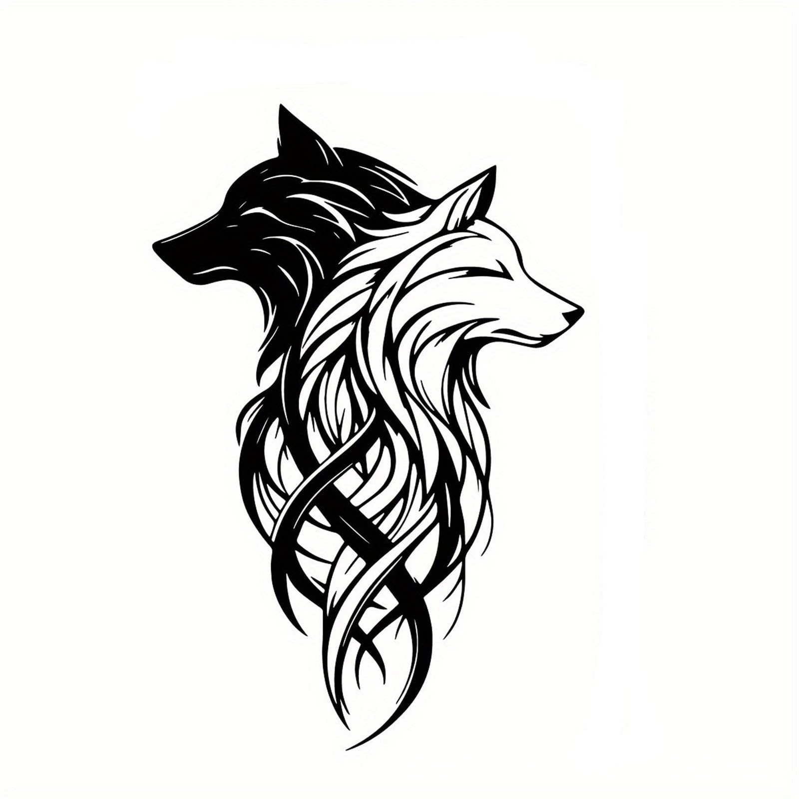 ZPZVEBEKK 30 Cm Metal Wolf Wall Wall Sculptures Art Creative Black White Dual Wolf Heads Yin Yang For Home Living Room Bathroom Office Bedroom Entrance Farmhouse Entrance Decor