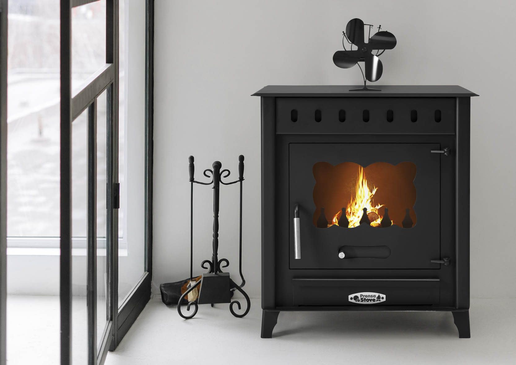 PRENSA Stove - Poêle à Bois avec Petit Four TIMANFAYA 1 – 12,6 KW – Acier 4 mm – Sortie Arrière – ECODESIGN 2022 – Format Moyen