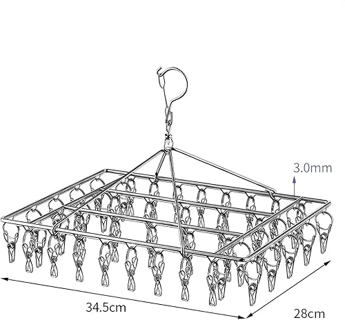 Miniatura 2 de JPORSHU Estante de secado de calcetines plegable de acero inoxidable con 46 clips, perchas de calcetines de metal con clips, gancho giratorio de 360