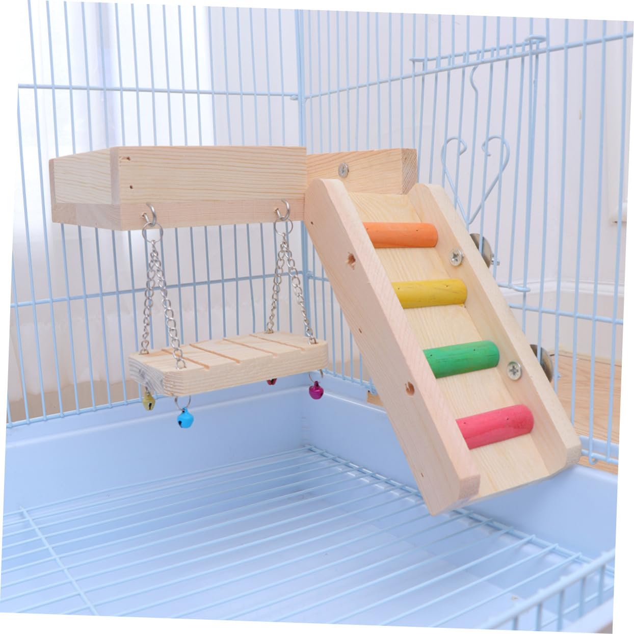 Jouet Échelle en Bois pour Hamster et Oiseau Balançoire, Ensemble 3 Pièces pour Exercice et Équilibre la Cage