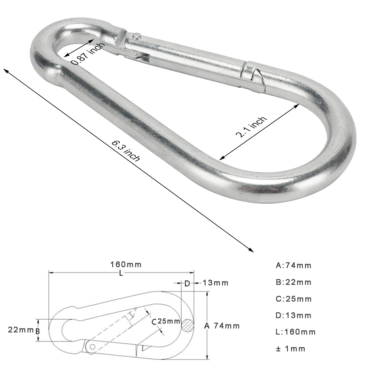 Large SCREW LOCK CARABINER CLIP Snap Hooks ~ 13mm x 160mm