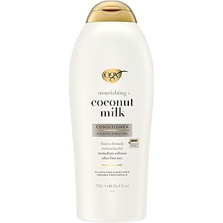 OGX Nourishing + Coconut Milk Conditioner, Hydrating & Restoring Conditioner Moisturizes for Soft Hair After the First Use, Paraben-Free, Sulfate-Free Surfactants, 25.4 fl. oz