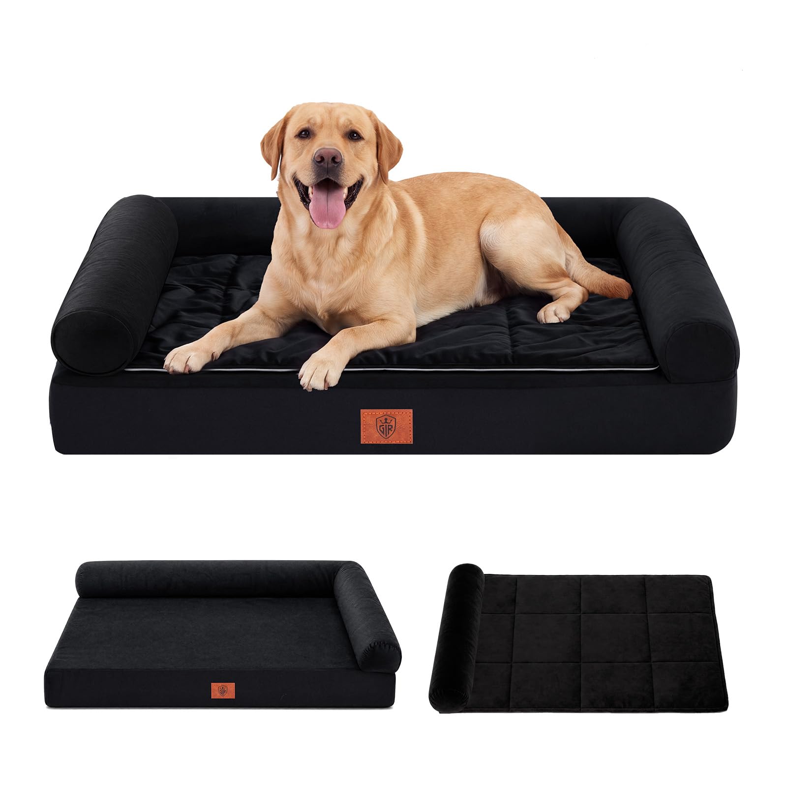 GTPLAYER Large Dog Bed Sofa Washable Orthopedic Dog Beds Black 90*66*16CM