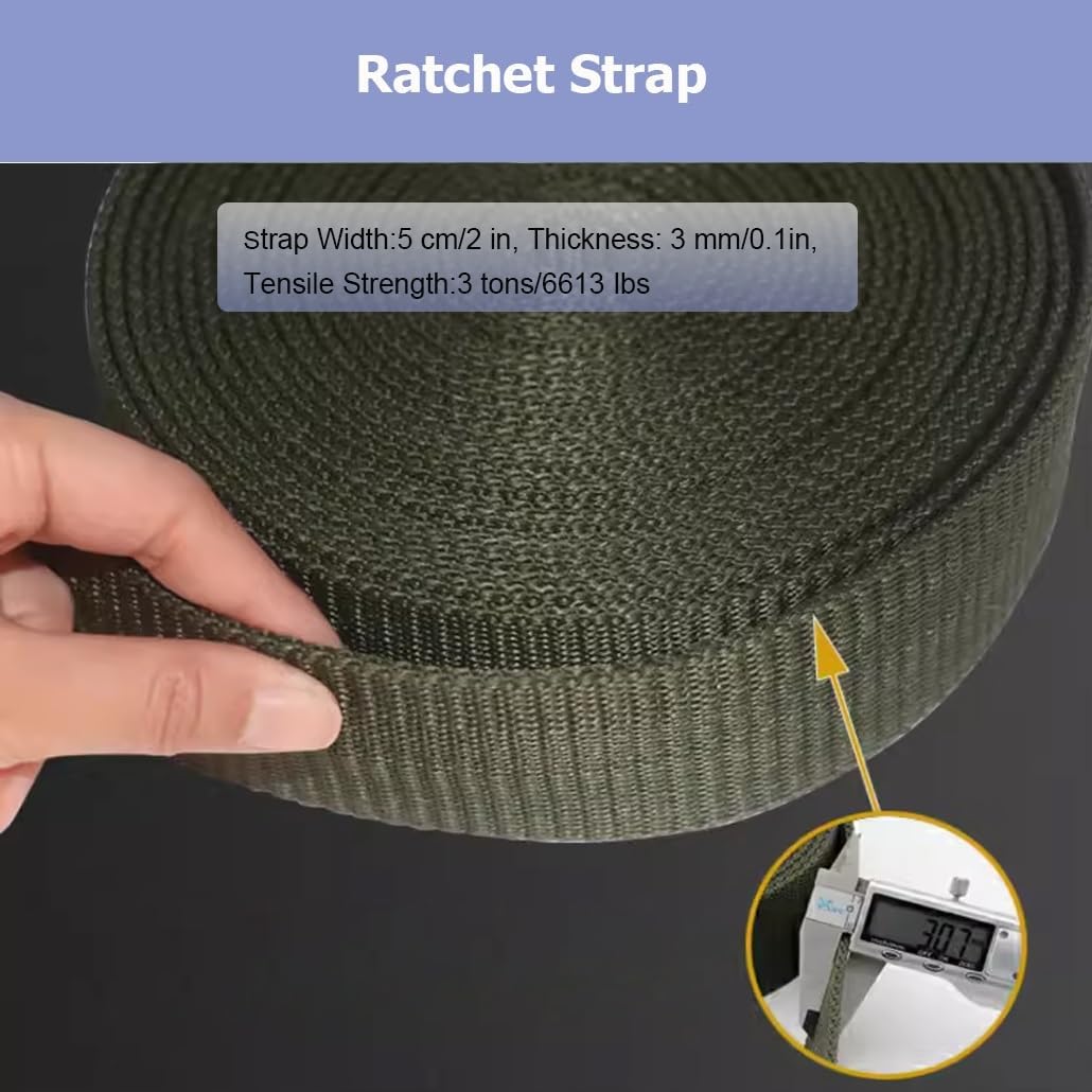 Correas de Amarre con trinquete sin Fin de 2 Pulgadas de Ancho, amarres de Carga Resistentes, Correas de Seguridad de trinquete Verde de Nailon Resistente(L 1m/3.3')
