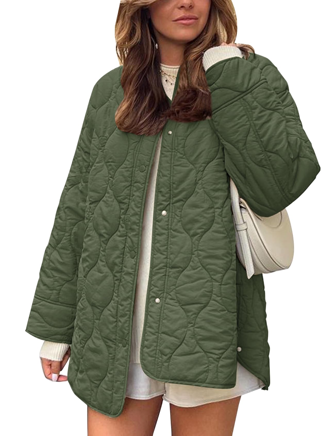 Flygo Womens Hoodies Puffer Jacket Zip Up Quilted Hooded Bubble Padded Down Winter Coats Long Sleeve Jackets With Pockets Khaki 65914 2