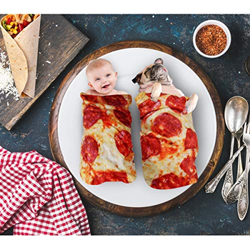 Image of Lhedon Pizza Baby Blanket 285GSM Soft Flannel Swaddle Wrap | Newborn gifts, baby shower, boys girls, wearable wrap, first birthday, cozy nursery, funny food theme