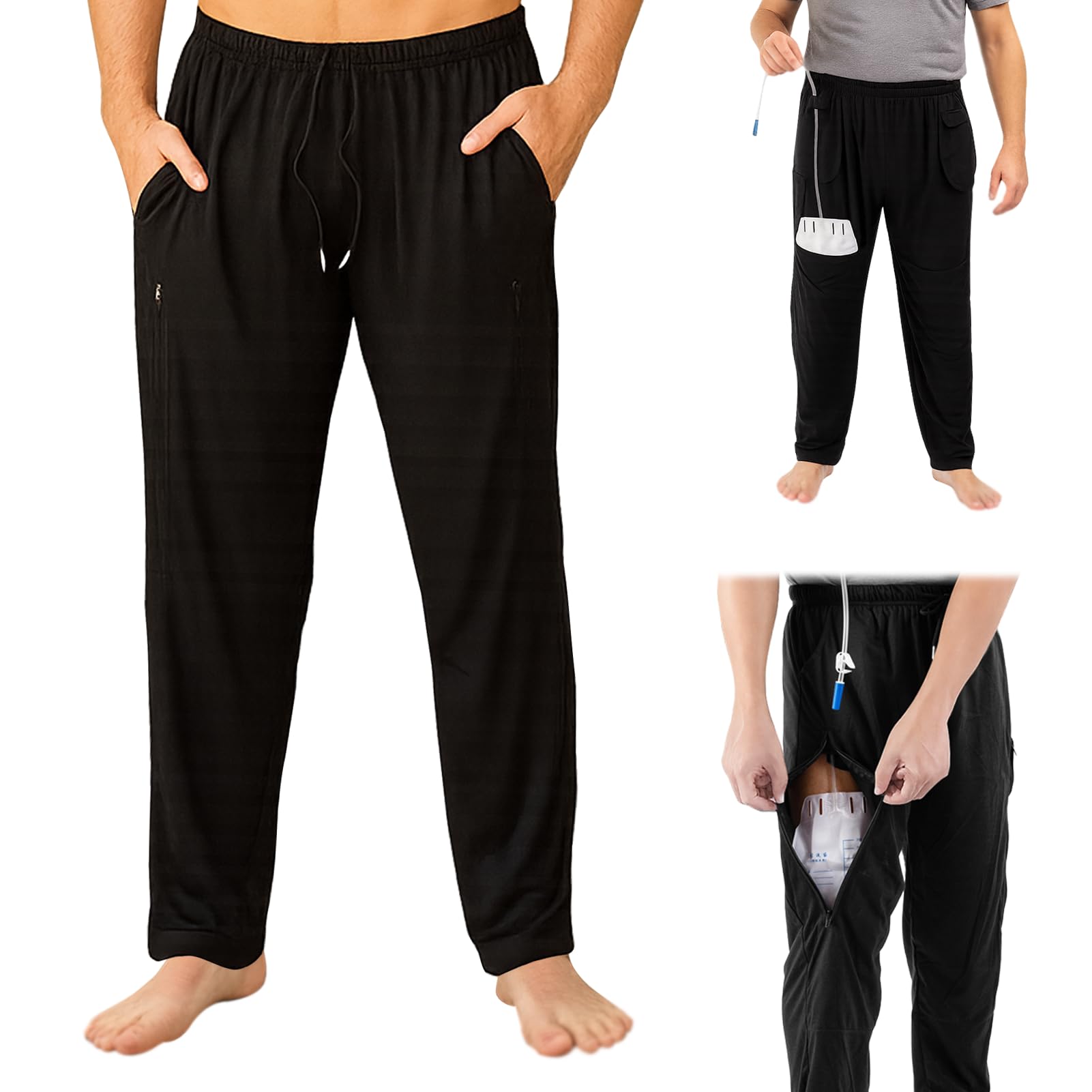 Pantaloni Nefrostomia Con Apertura Laterale E Tasche, Pantaloni Per Catetere Uomo, Pants Donna Incontinenza, Adatto A Pazienti In Dialisi E Pazienti Allettati (M)