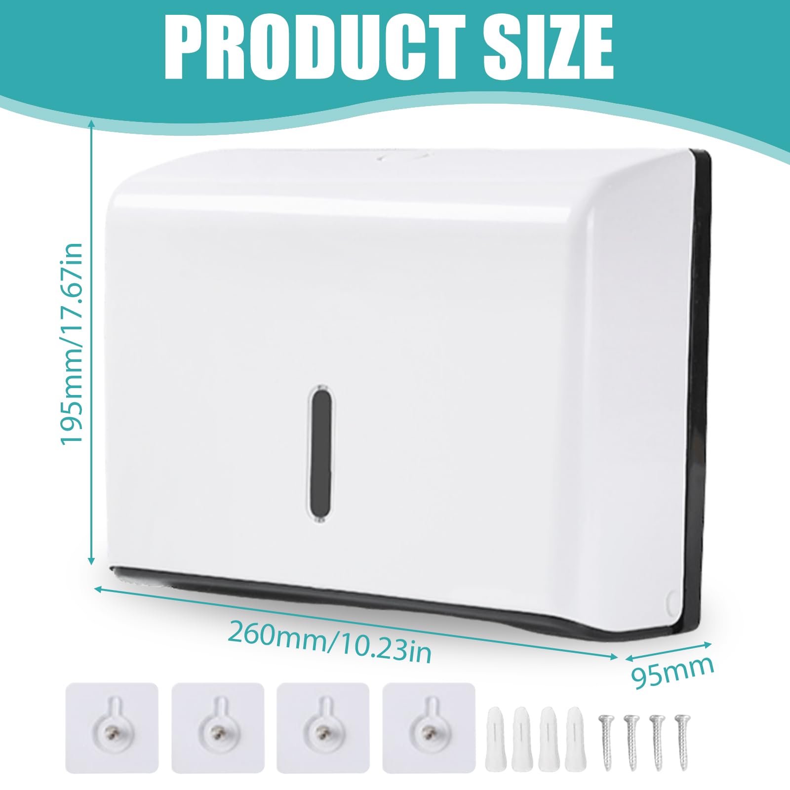 Dispenser di asciugamani di carta senza foratura, dispenser per asciugamani di carta, 26 x 19,5 cm, porta asciugamani di carta, per centri commerciali, hotel, uffici, bianco