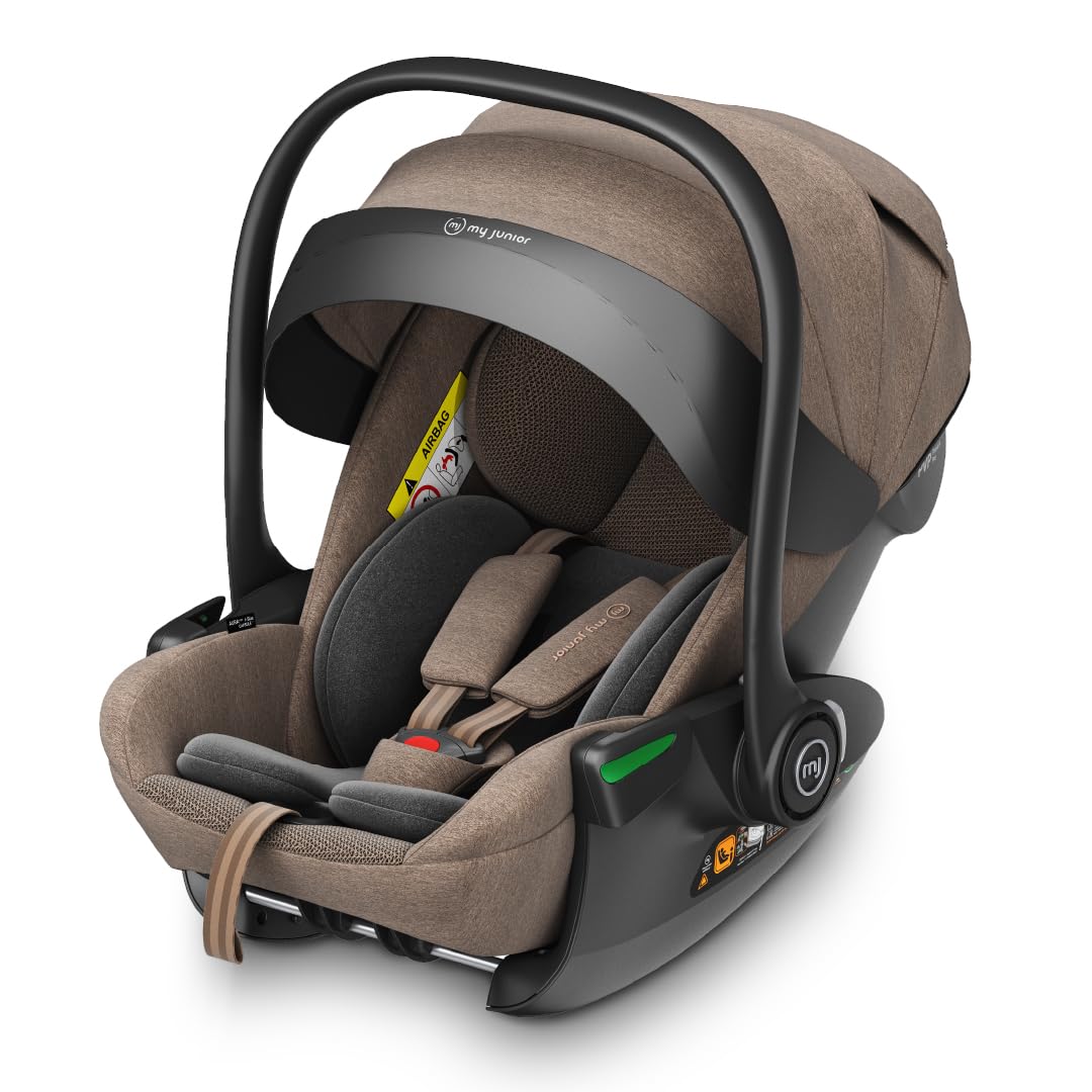 my junior® AURAᵉʳᵍᵒ i-Size Babyschale Autokindersitz mit 170° Liegeposition, 6-stufige Memory-Schaum Kopfstütze, 40-87 cm, bis 13 kg (Hazel)