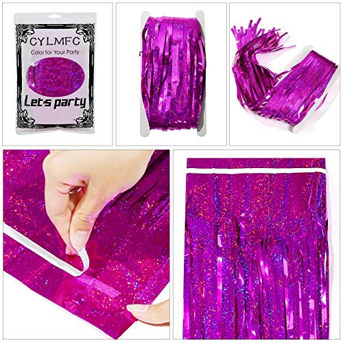 Image of Tinsel Curtain Backdrop 2 Pack 3ftx8ft,CYLMFC Foil Backdrop Curtain Photo Booth Euphoria Christmas - Rose Red