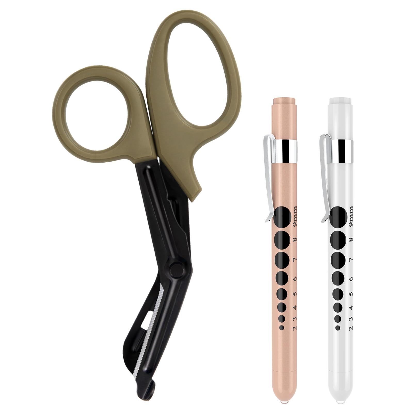 3-Pack Trauma Shears and Pen Light for Nurses, LED Medical Penlights with Pupil Gauge, Medical Bandage Scissors-7.5" Surgical Scissors