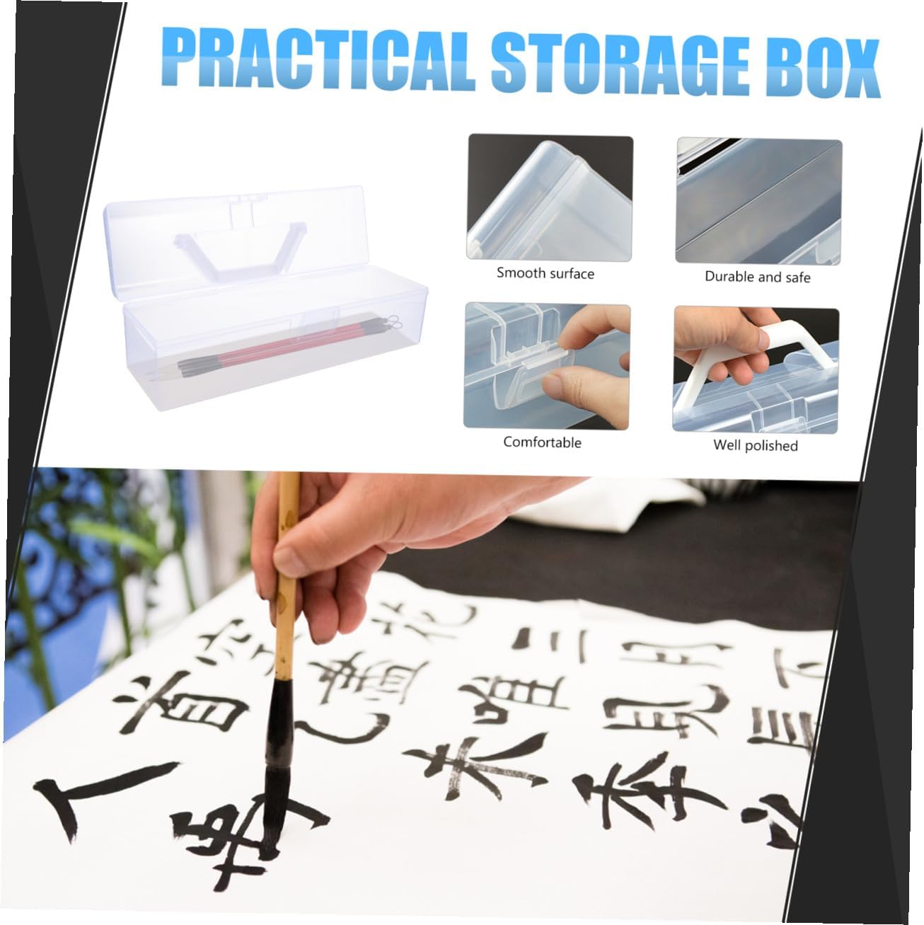 2 Pcs Calligraphy Tool Storage Box Lid Plastic Art Tools Organizer Portable Storage Case for Calligraphy Painting and Craft Supplies