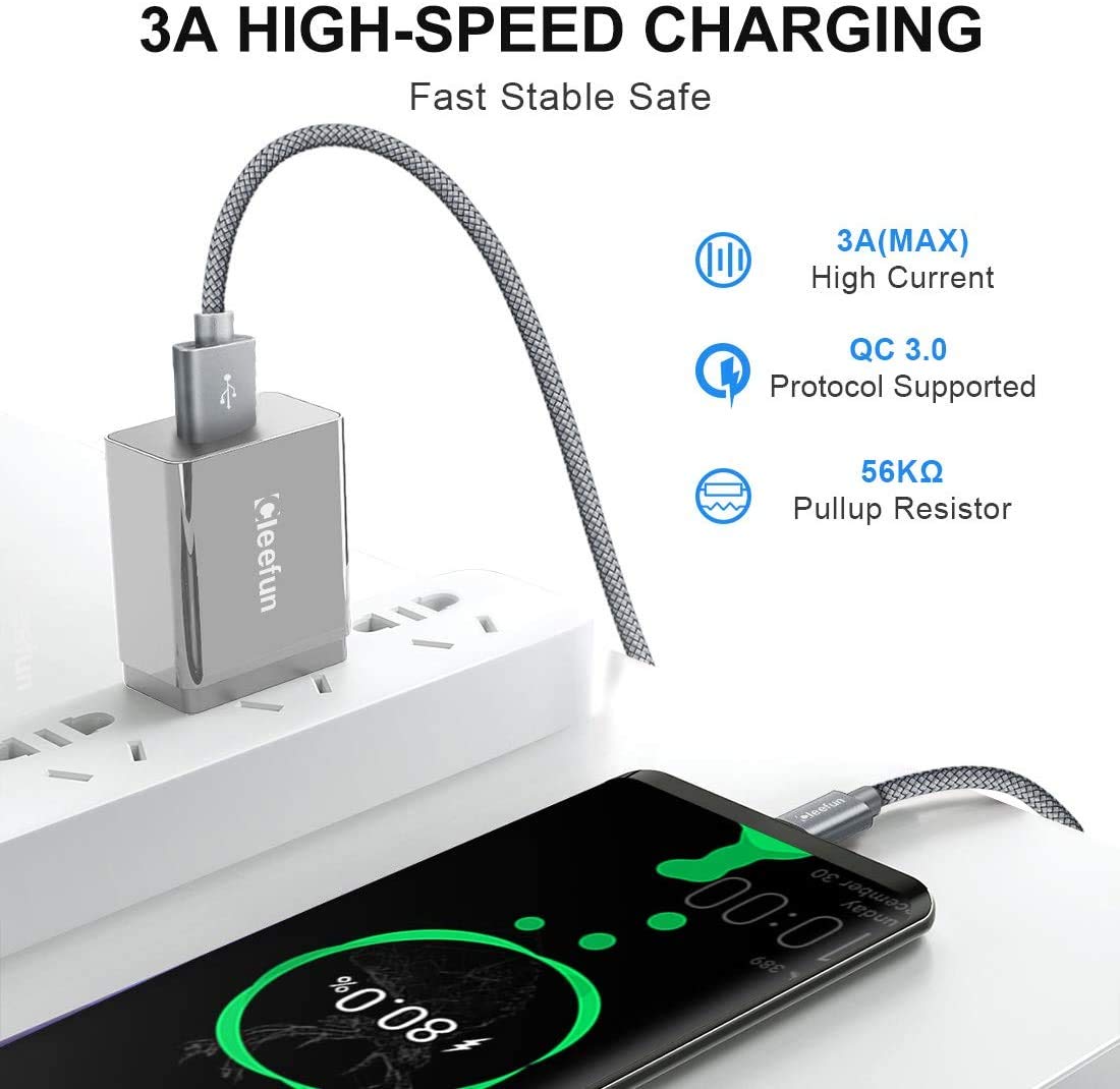 CLEEFUN Cavo USB C Lungo[3 m, 2Pezzi], 3A Cavo USB A a USB Type C Ricarica Rapida Cavi Tipo C in Nylon Compatibile per Galaxy S20 S21 S10 S10e S9 S8 Plus Note 20 10 Ultra, S-Ony, M-OTO, H-TC