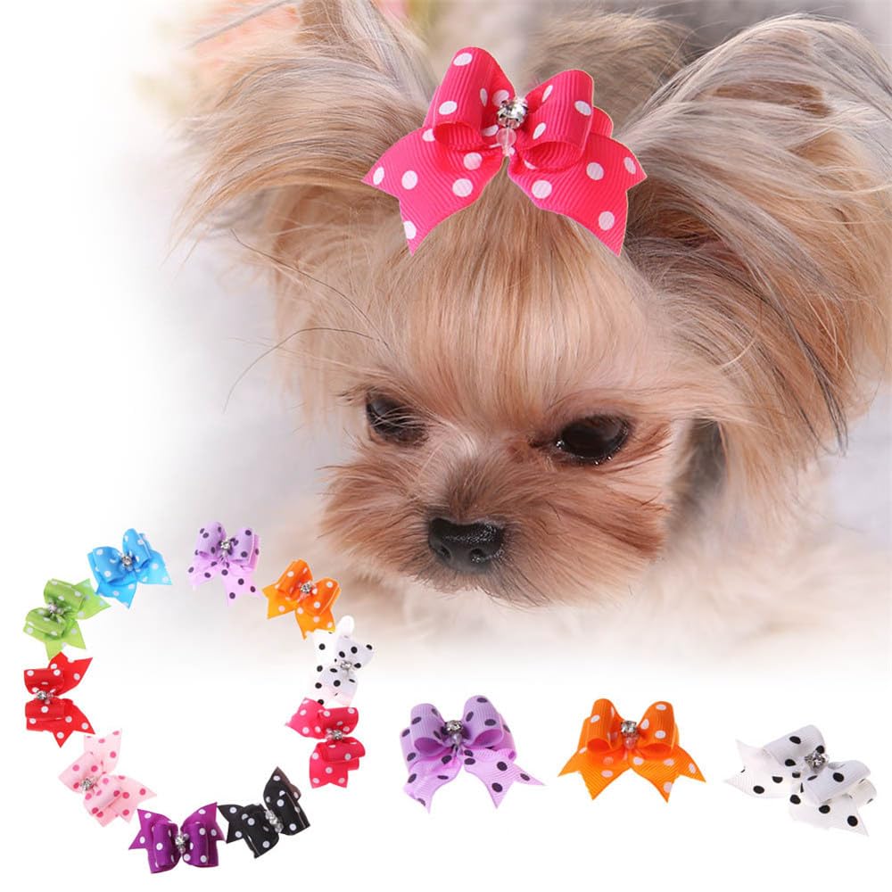 Fiocchi per Pelo di Cani e Gatti a Pois con Elastico, Accessori per Animali Domestici, Colori Casuali, ca. 6 x 4 x 2 cm