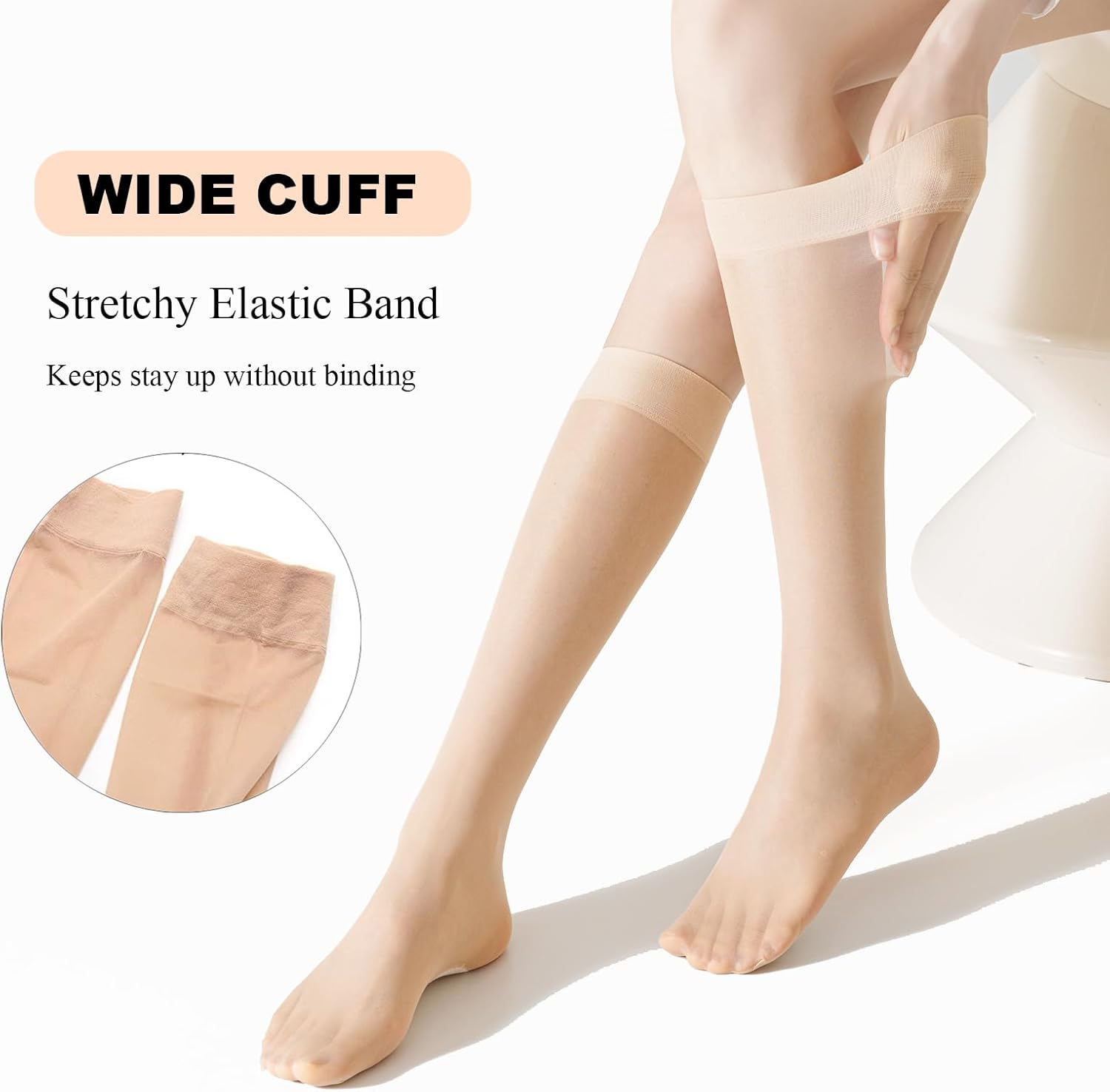 Women's Sheer Knee High Stockings 18D Non-slip Comfortable Nylon Knee Highs Nude Trouser Stockings Cotton Sole for Girls 6Pack - Image 4