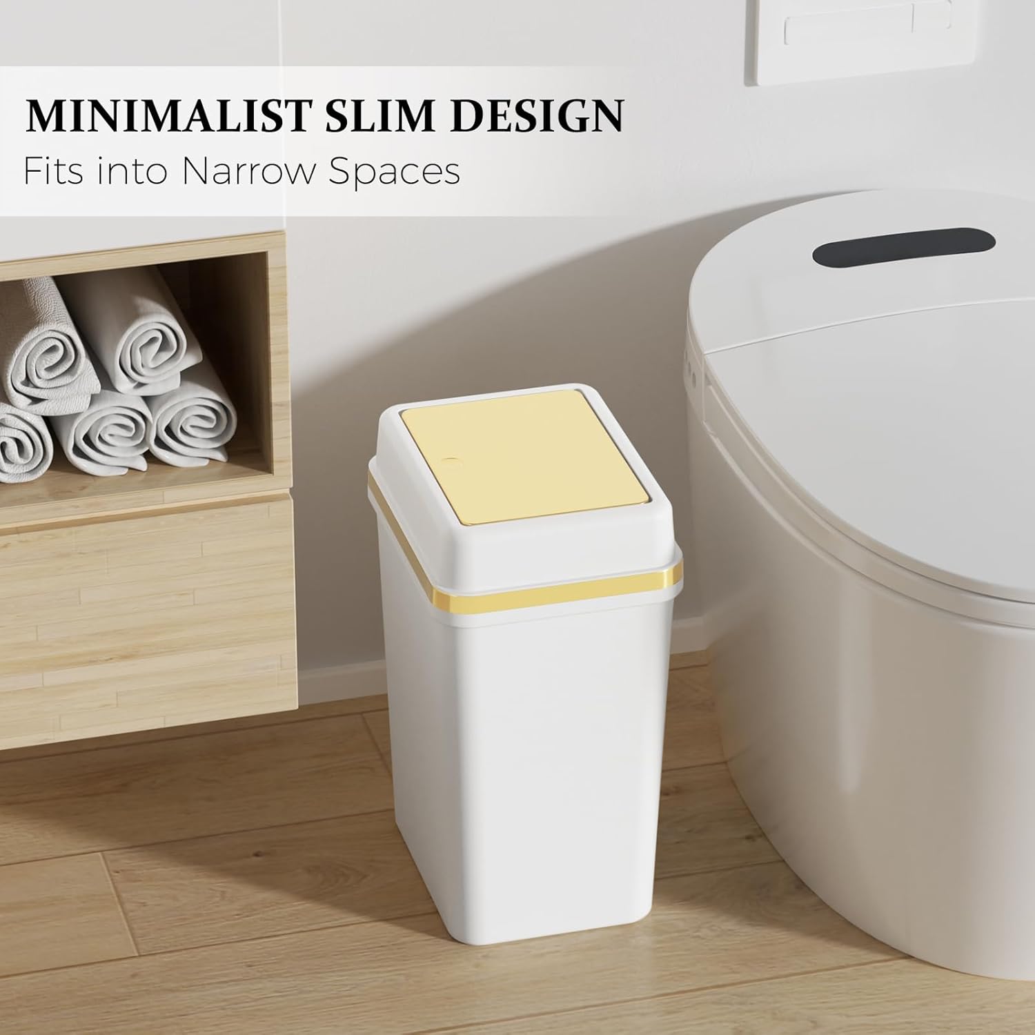 Bathroom Trash Can with Lid 4 Gallon White Trash Can with Press Top Lid Bedroom Trash Can Small Garbage Can with 150 Counts Trash Bags for Small Bathroom Bedroom Office