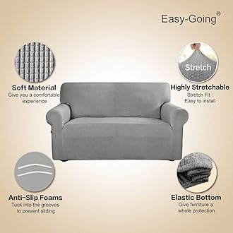 Easy-Going Stretch Oversized Sofa Slipcover 1-Piece Sofa Cover Furniture Protector Couch Soft with Elastic Bottom for Kids, Polyester Spandex Jacquard Fabric Small Checks Light Gray
