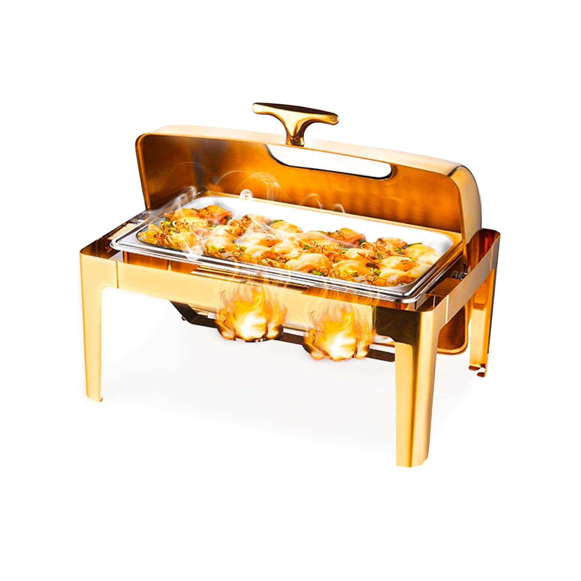 Set da Buffet con scaldavivande da 9 Litri - Grande capacità, Acciaio Inossidabile con Coperchio a Vista, Isolamento per Buffet e Feste,A-60 * 40 * 47 cm