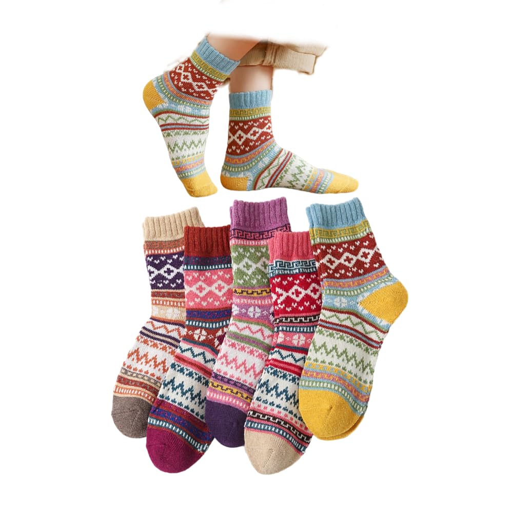 5 paia di calzini da donna in maglia vintage a righe renne onda soffici e carini calzini in cotone caldo morbido polpaccio calzini
