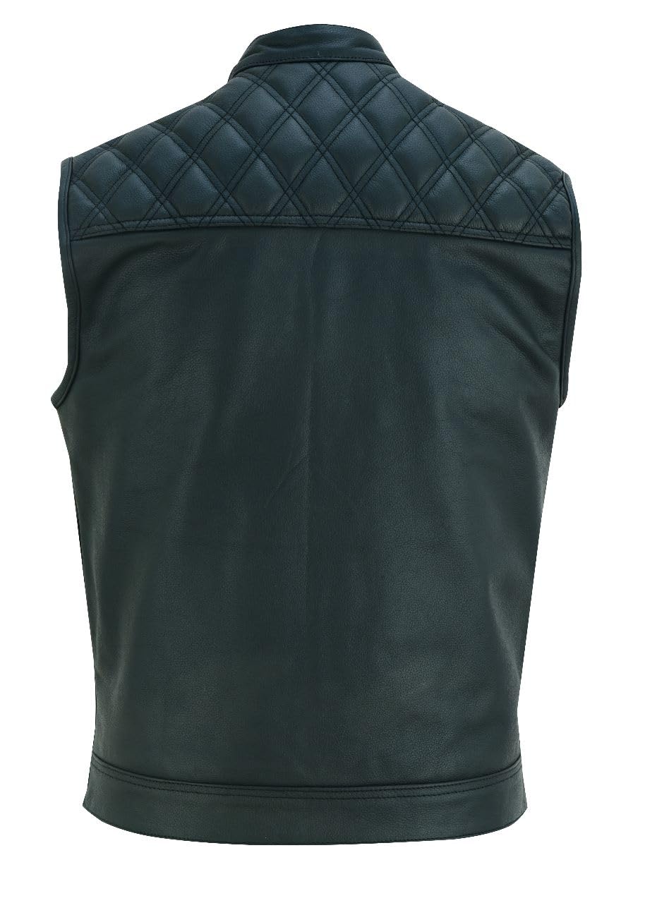 SOA Men's Motorcycle Diamond Stitching quilted Leather Biker Club Style Vest