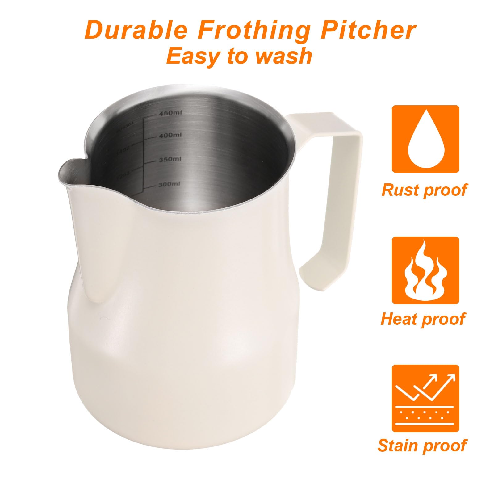 sourcing map Jarra espumadora de leche, de acero inoxidable de 17 onzas / 500 ml, con escala, para jarra de vapor de leche, accesorios de café con leche, capuchino, café, espresso, color beige