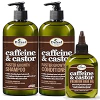 Vista 1 de Difeel Champú de cafeína y ricino, acondicionador y aceite para el cabello para un crecimiento más rápido del cabello, con champú de 33.8 onzas