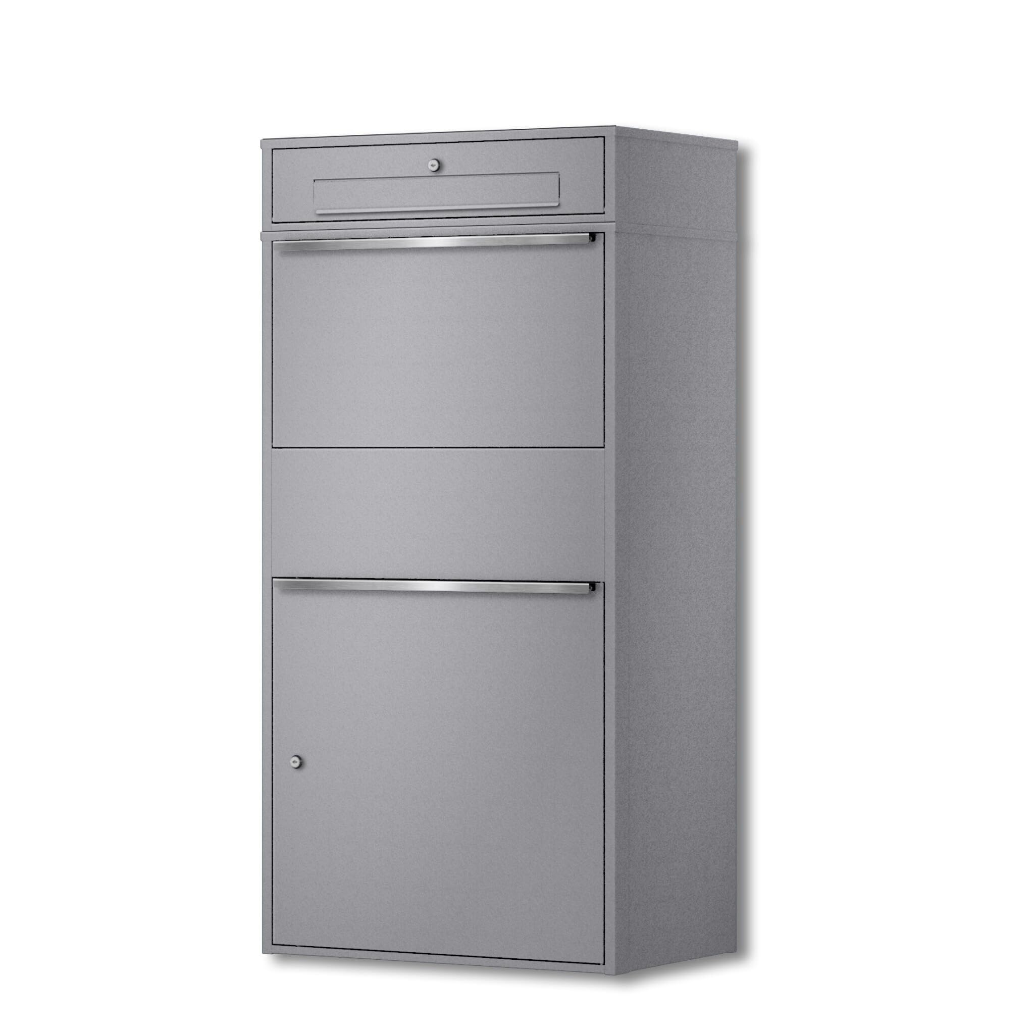 Metzler Paketbox groß XXL Briefkasten mit Paketfach RAL 9007 Graualuminium Standbriefkasten Wasserdicht rostfrei massiv Bispo Max