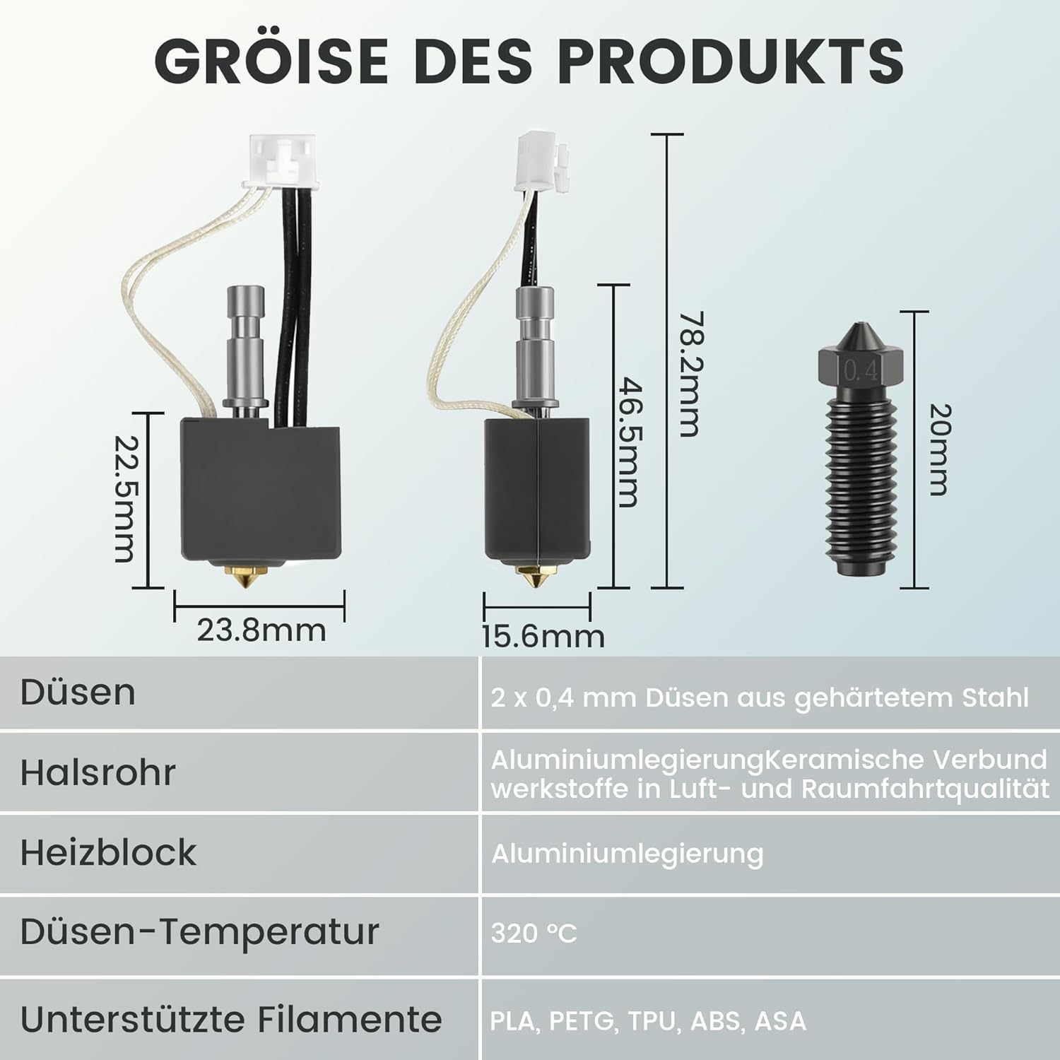 Hotend Kit für Anycubic Kobra S1 - Upgrade mit 2x 0,4 mm Hartstahl-Düsen | Plug & Play | Kompatibel mit Anycubic Kobra S1/S1 Combo 3D - Drucker（PLA, ABS, TPU, Nylon Filamente）