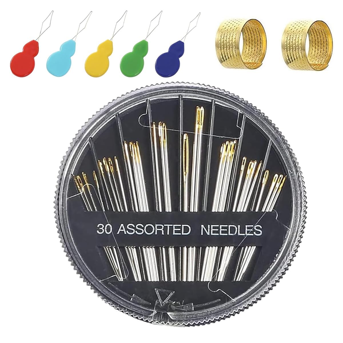 Nooynoeo Black 30 Pcs Hand Sewing Needles, Handle Sewing Needle Set, Assorted Sizes Embroidery Mending Craft Sew Case, Include 6 Needle Threaders 1 Thimble For Embroidery Needle