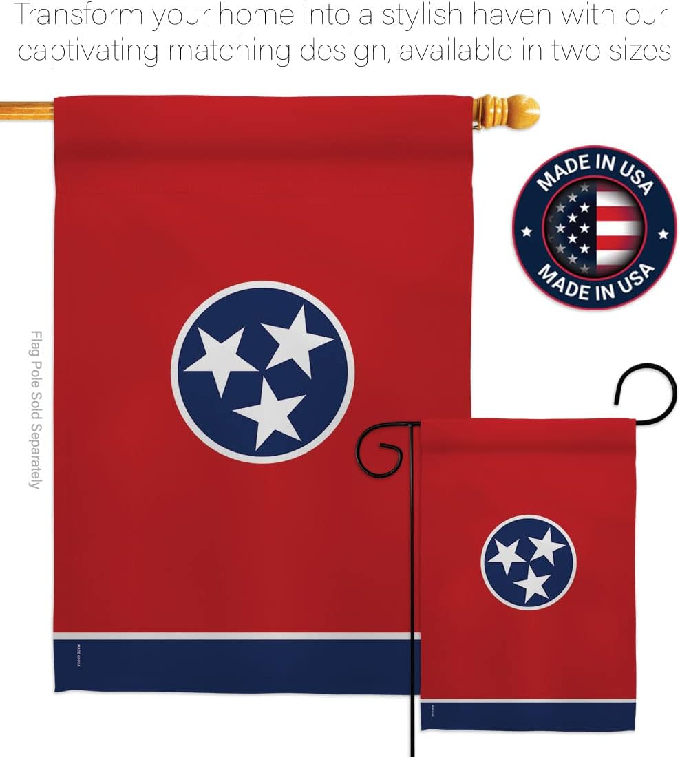 HS191543-P3 Tennessee Americana States Decorative Vertical, House Flag Set 28"x 40" w/Flagpole, Multi-Color