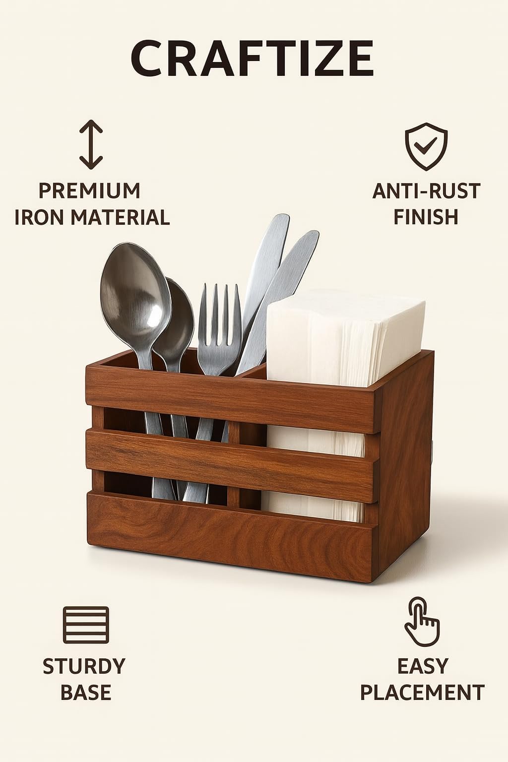 Wooden Cutlery Holder - 2 Compartment Organizer -3