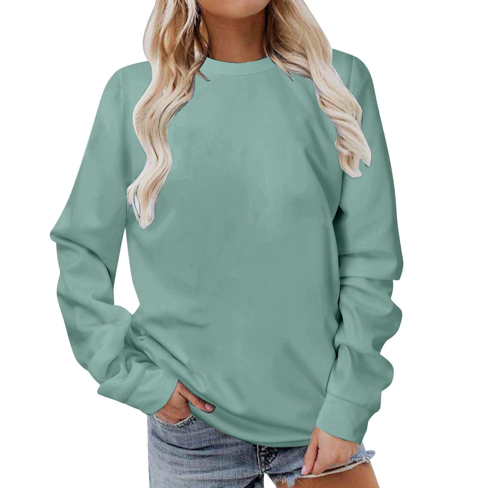 GenericWomens Casual Sweatshirt UK 2024 Fashion Long Sleeve Crew Neck Pullover Tops Dressy Comfy Solid Color Loose Fit Blouse Ladies Elegant Fall Winter Going Out Basic Jumper Shirts
