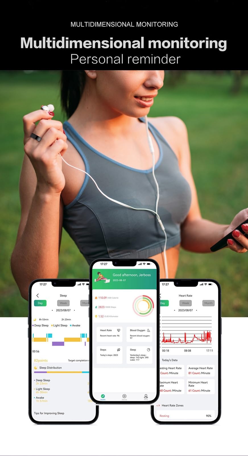 Il Rilevatore di Salute Smart Ring Registra Continuamente la Qualità del Sonno, la Frequenza Cardiaca, la Temperatura Corporea, L'ossigeno Nel Sangue e la Pressione Sanguigna for Uomini e Donne ( Colo