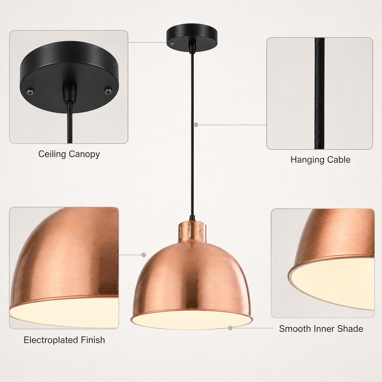Lampadario in rame, paralume in metallo | Lampada a sospensione moderna in ottone, adatta a isole cucina e sale da pranzo.