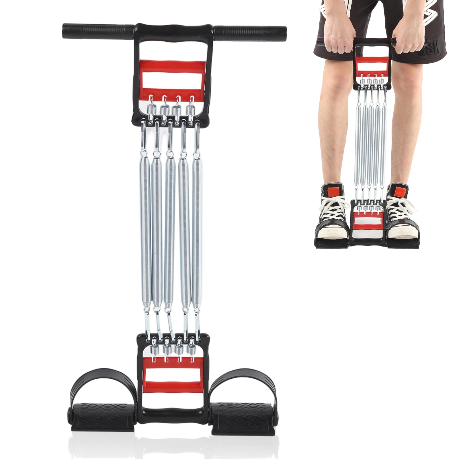 Expansor de Pecho, Entrenador con Capacidad de Carga de 65 kg Equipo portátil para Entrenamiento de Fuerza de Brazos con Asas Desmontables con 5 resortes para ejercitar Brazos, Pecho y Abdomen
