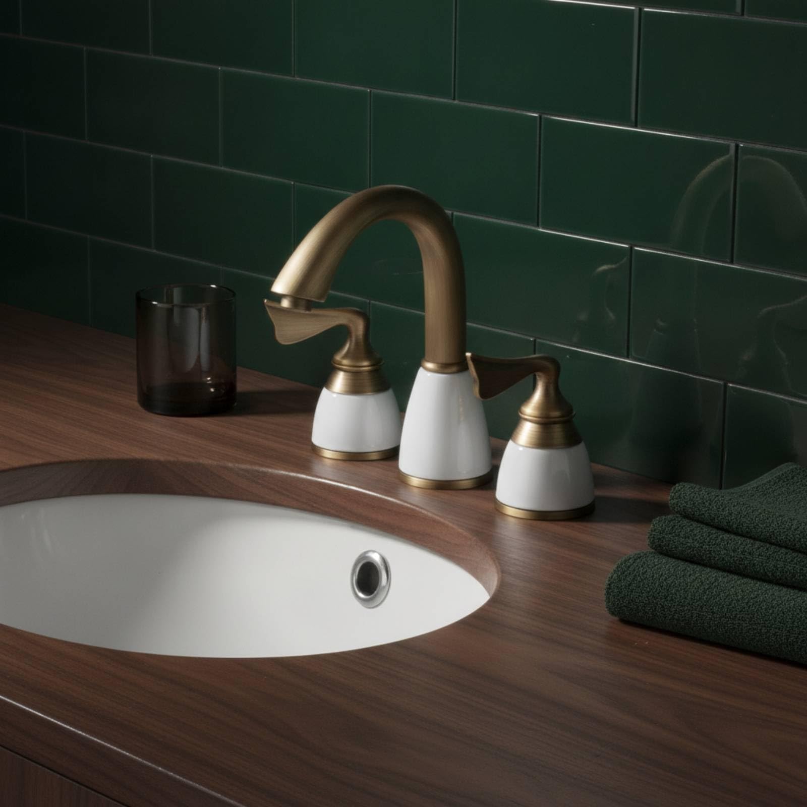 Rubinetto a Tre Fori in Ceramica Rubinetto con Manopole Separate Vintage Rubinetteria per Lavandino, Oro