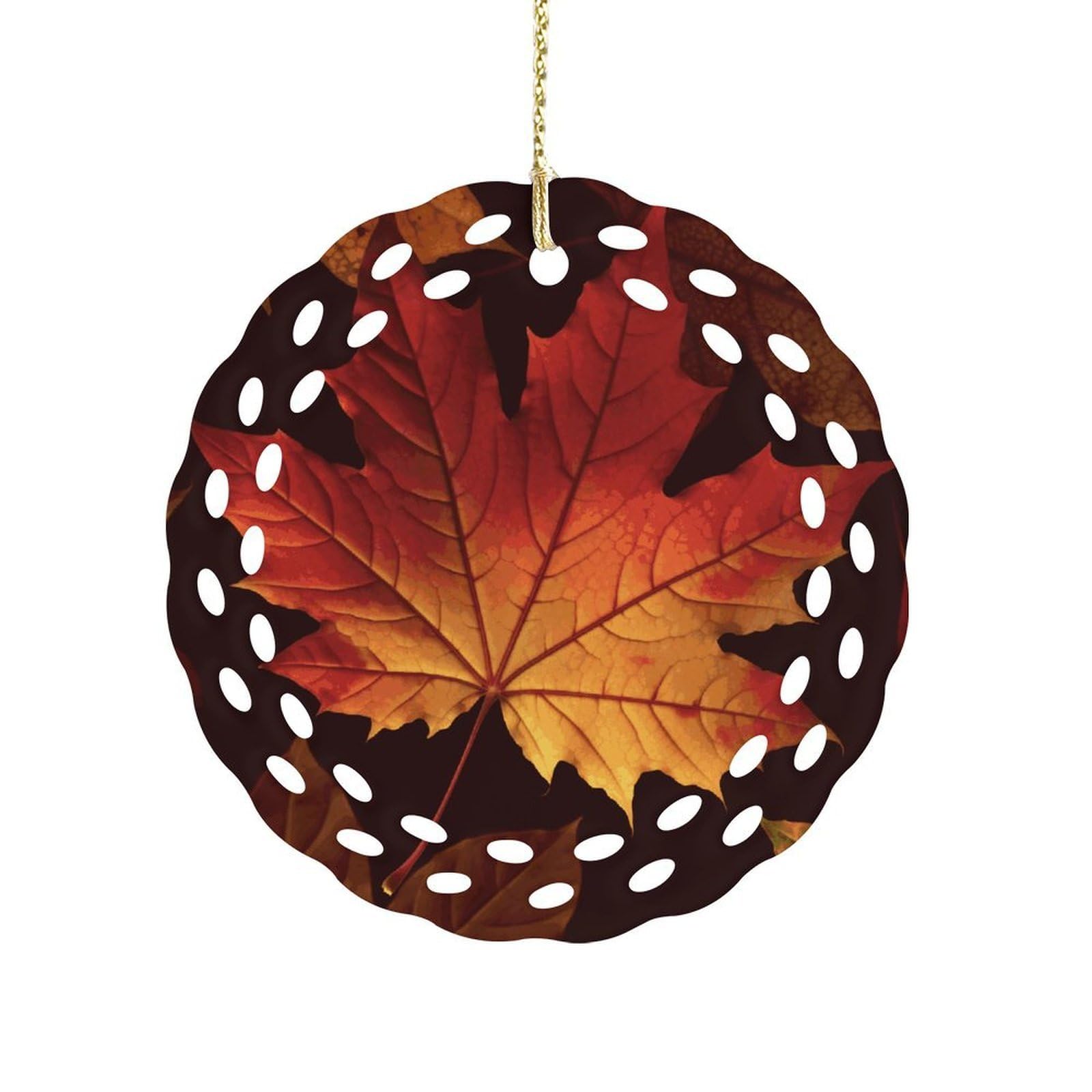 Fodpand Women's Style Fall Autumn Leaves Ceramic Ornament For Home Decor 3.2" Round Tree Decoration Christmas Ornaments For Men Double-Sided Design