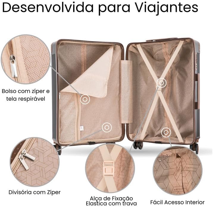 SANTINO Mala de Viagem Grande 28 Polegadas Rígida ABS com 8 Rodas 360 e Cadeado TSA SANTINO Mala de Viagem Grande 28 Polegadas Rígida ABS com 8 Rodas 360 e Cadeado TSA