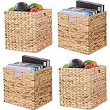 VK Living Foldable Handwoven Water Hyacinth Storage Baskets Wicker Cube Baskets Rectangular Laundry Organizer Totes for Bedroom, Living Room,Nursery Room, Shelves, Pantry 4 Pack 12.5x11x12inch