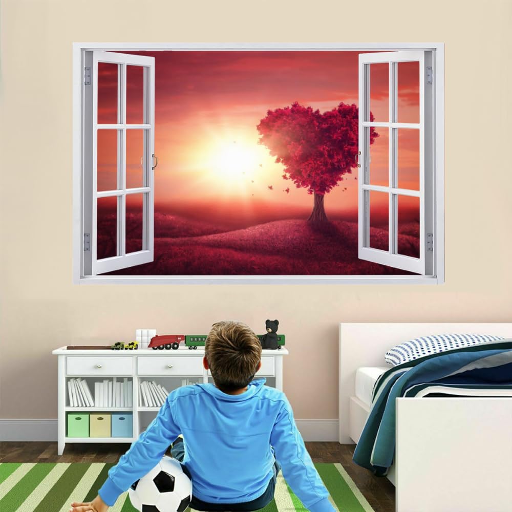 Pegatinas De Pared Rota 3D árbol Del Amor Arte Mural De La Pared Atardecer Calcomanía De Pared De Fondo De Sala De Estar Para Dormitorio Infantil, Decoración Del Hogar Extraíble
