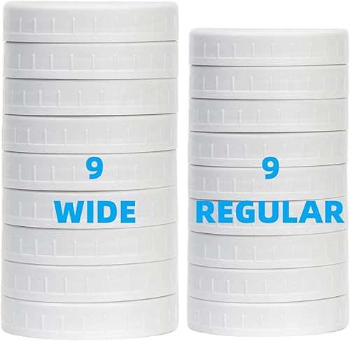 Miniatura 8 de Jumterlee Paquete de 18 tapas blancas para tarros Mason de boca ancha con anillos de silicona, tapas de plástico para frascos, tapas de conservas de