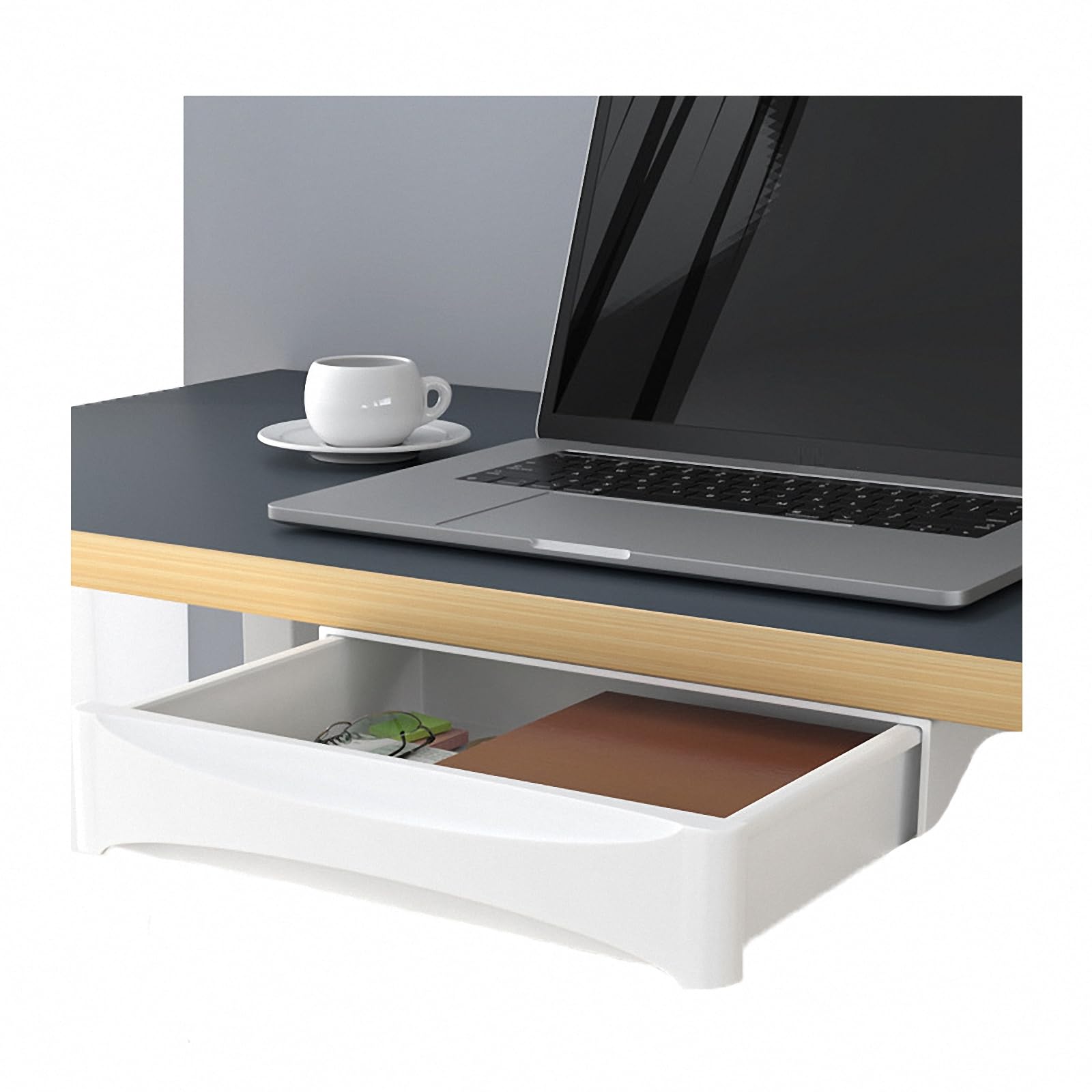 Mensola sospesa bianca con cassetto nascosto, montaggio a parete, per casa e ufficio, elegante supporto da scrivania, 33,5 cm x 4,19 cm, soluzione salvaspazio