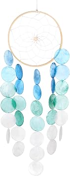 M METERXITY Outdoor Seashell Bell Dream Catcher Shell Bell Sea Glass Shell Bell for Outdoor/Garden/Porch Decoration Handmade Wind Chimes Blue